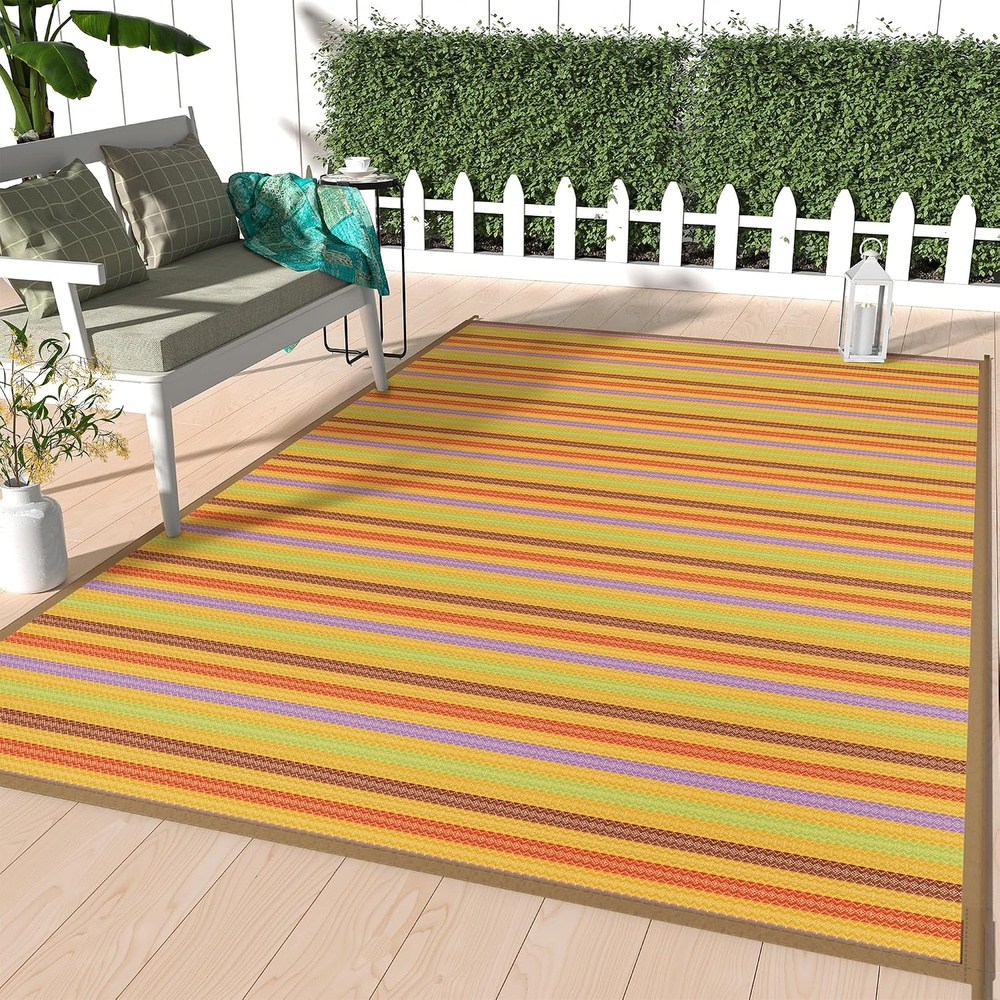 image:imageGENIMO Outdoor Rug for Patio Clearance 5x8 Reversible Plastic Straw Rugs Lightweight Waterproof RV Camping Mat for Camper Balcony Deck Backyard Picnic BlackBrownRainbow