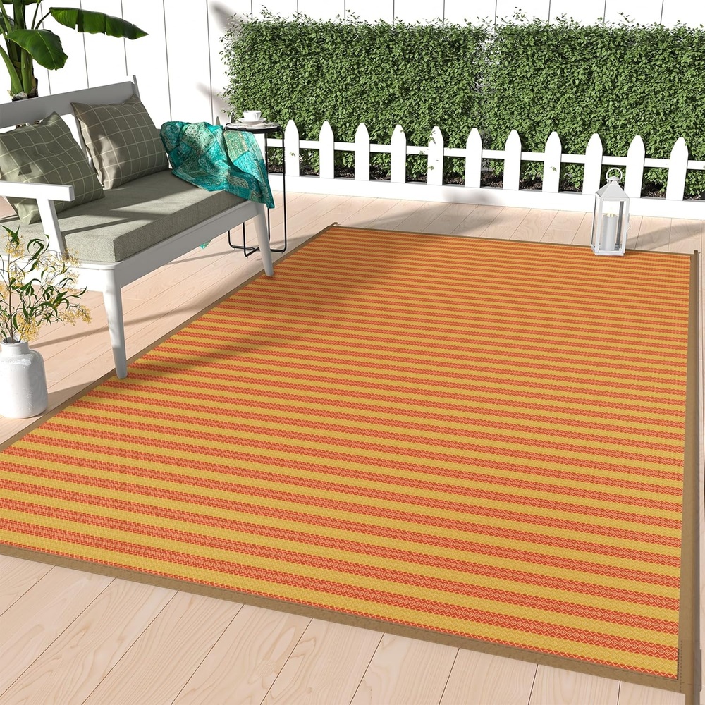 image:imageGENIMO Outdoor Rug for Patio Clearance 5x8 Reversible Plastic Straw Rugs Lightweight Waterproof RV Camping Mat for Camper Balcony Deck Backyard Picnic BlackBrownOrange