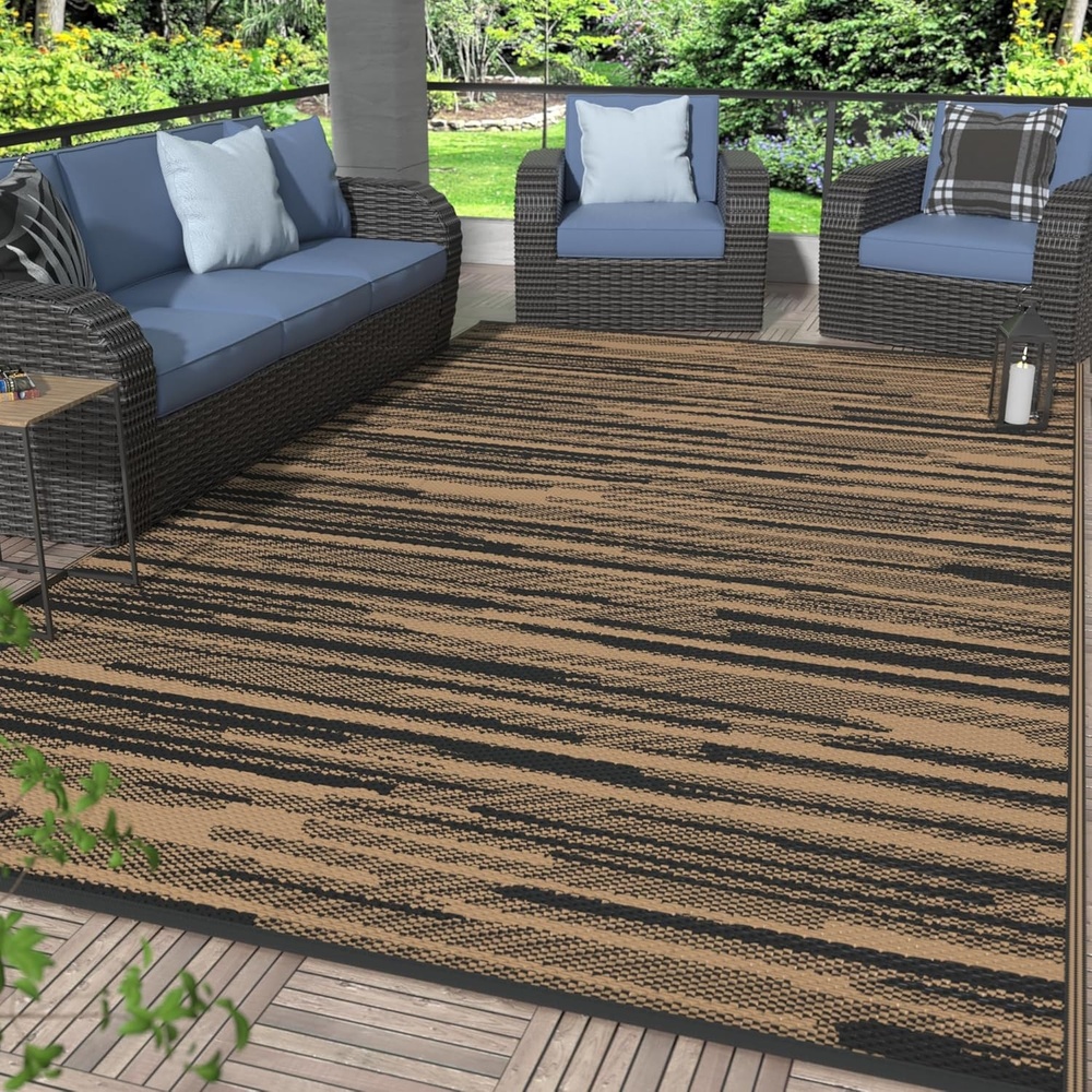 image:imageGENIMO Outdoor Rug for Patio Clearance 5x8 Reversible Plastic Straw Rugs Lightweight Waterproof RV Camping Mat for Camper Balcony Deck Backyard Picnic BlackBrownDeep Walnut Brown