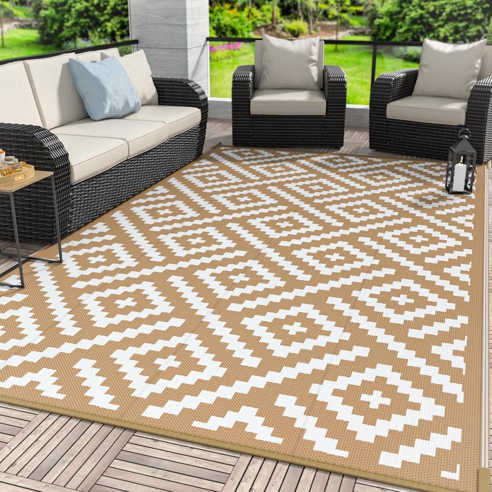 image:imageGENIMO Outdoor Rug for Patio Clearance 5x8 Reversible Plastic Straw Rugs Lightweight Waterproof RV Camping Mat for Camper Balcony Deck Backyard Picnic BlackBrownBrownwhite
