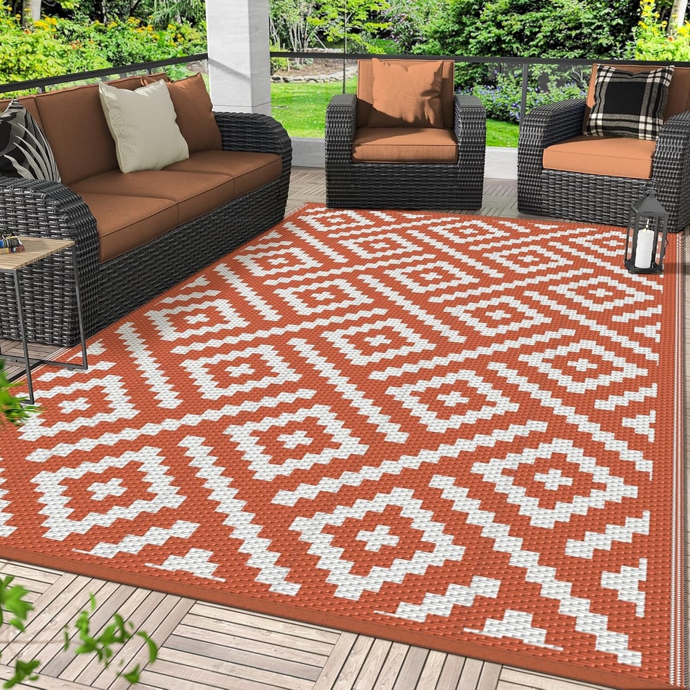 image:imageGENIMO Outdoor Rug for Patio Clearance 5x8 Reversible Plastic Straw Rugs Lightweight Waterproof RV Camping Mat for Camper Balcony Deck Backyard Picnic BlackBrownWhiteorange