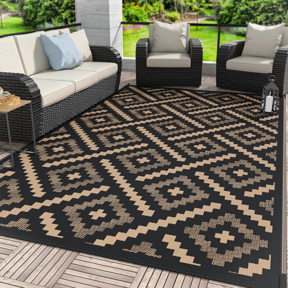image:imageGENIMO Outdoor Rug for Patio Clearance 5x8 Reversible Plastic Straw Rugs Lightweight Waterproof RV Camping Mat for Camper Balcony Deck Backyard Picnic BlackBrownMixblackbrown