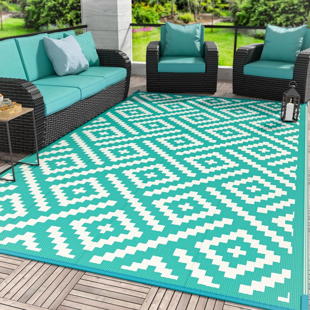 image:imageGENIMO Outdoor Rug for Patio Clearance 5x8 Reversible Plastic Straw Rugs Lightweight Waterproof RV Camping Mat for Camper Balcony Deck Backyard Picnic BlackBrownLakegreenbeigewhite