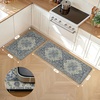 GENIMO Anti Fatigue Kitchen Mats for Floor 2PCS, Cushioned Standing Mats | 17.3″x47″&17.3″x30″, Light Taupe Brown vintage boho rug set, waterproof, non-slip, easy-clean for home laundry sink farmhouse(Center Blue)