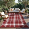 GENIMO Outdoor Rug for Patio Clearance, 5’x8′ Reversible Plastic Straw Rugs, Lightweight Waterproof RV Camping Mat for Camper, Balcony, Deck, Backyard, Picnic, BlackBrown(Red White Plaid)