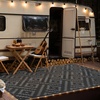 GENIMO Outdoor Rug for Patio Clearance, 5’x8′ Reversible Plastic Straw Rugs, Lightweight Waterproof RV Camping Mat for Camper, Balcony, Deck, Backyard, Picnic, BlackBrown(Black&gray | Led)