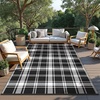 GENIMO Outdoor Rug for Patio Clearance, 5’x8′ Reversible Plastic Straw Rugs, Lightweight Waterproof RV Camping Mat for Camper, Balcony, Deck, Backyard, Picnic, BlackBrown(Black White Plaid)