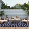 GENIMO Outdoor Rug for Patio Clearance, 5’x8′ Reversible Plastic Straw Rugs, Lightweight Waterproof RV Camping Mat for Camper, Balcony, Deck, Backyard, Picnic, BlackBrown(Blue&grey)