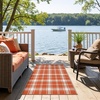 GENIMO Outdoor Rug for Patio Clearance, 5’x8′ Reversible Plastic Straw Rugs, Lightweight Waterproof RV Camping Mat for Camper, Balcony, Deck, Backyard, Picnic, BlackBrown(Orange White Plaid)