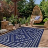 GENIMO Outdoor Rug for Patio Clearance, 5’x8′ Reversible Plastic Straw Rugs, Lightweight Waterproof RV Camping Mat for Camper, Balcony, Deck, Backyard, Picnic, BlackBrown(Blue & Grey Aztec)