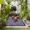 GENIMO Outdoor Rug for Patio Clearance, 5’x8′ Reversible Plastic Straw Rugs, Lightweight Waterproof RV Camping Mat for Camper, Balcony, Deck, Backyard, Picnic, BlackBrown(Navy Blue&white)