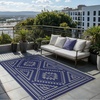 GENIMO Outdoor Rug for Patio Clearance, 5’x8′ Reversible Plastic Straw Rugs, Lightweight Waterproof RV Camping Mat for Camper, Balcony, Deck, Backyard, Picnic, BlackBrown(Blue & Grey Aztec)