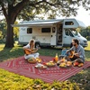 GENIMO Outdoor Rug for Patio Clearance, 5’x8′ Reversible Plastic Straw Rugs, Lightweight Waterproof RV Camping Mat for Camper, Balcony, Deck, Backyard, Picnic, BlackBrown(Red & Grey Aztec)