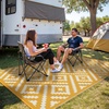 GENIMO Outdoor Rug for Patio Clearance, 5’x8′ Reversible Plastic Straw Rugs, Lightweight Waterproof RV Camping Mat for Camper, Balcony, Deck, Backyard, Picnic, BlackBrown(Yellow Beige White)