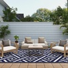 GENIMO Outdoor Rug for Patio Clearance, 5’x8′ Reversible Plastic Straw Rugs, Lightweight Waterproof RV Camping Mat for Camper, Balcony, Deck, Backyard, Picnic, BlackBrown(Mix-navybluewhite)
