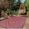 GENIMO Outdoor Rug for Patio Clearance, 5’x8′ Reversible Plastic Straw Rugs, Lightweight Waterproof RV Camping Mat for Camper, Balcony, Deck, Backyard, Picnic, BlackBrown(Red & Grey Aztec)