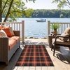 GENIMO Outdoor Rug for Patio Clearance, 5’x8′ Reversible Plastic Straw Rugs, Lightweight Waterproof RV Camping Mat for Camper, Balcony, Deck, Backyard, Picnic, BlackBrown(Black Orange Plaid)