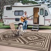 GENIMO Outdoor Rug for Patio Clearance, 5’x8′ Reversible Plastic Straw Rugs, Lightweight Waterproof RV Camping Mat for Camper, Balcony, Deck, Backyard, Picnic, BlackBrown(Coffee & Beige Aztec)