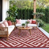 GENIMO Outdoor Rug for Patio Clearance, 5’x8′ Reversible Plastic Straw Rugs, Lightweight Waterproof RV Camping Mat for Camper, Balcony, Deck, Backyard, Picnic, BlackBrown(Red & White)