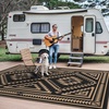 GENIMO Outdoor Rug for Patio Clearance, 5’x8′ Reversible Plastic Straw Rugs, Lightweight Waterproof RV Camping Mat for Camper, Balcony, Deck, Backyard, Picnic, BlackBrown(Black & Brown Aztec)