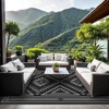 GENIMO Outdoor Rug for Patio Clearance, 5’x8′ Reversible Plastic Straw Rugs, Lightweight Waterproof RV Camping Mat for Camper, Balcony, Deck, Backyard, Picnic, BlackBrown(Black & Grey Aztec)