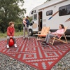 GENIMO Outdoor Rug for Patio Clearance, 5’x8′ Reversible Plastic Straw Rugs, Lightweight Waterproof RV Camping Mat for Camper, Balcony, Deck, Backyard, Picnic, BlackBrown(Red & Grey)