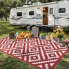 GENIMO Outdoor Rug for Patio Clearance, 5’x8′ Reversible Plastic Straw Rugs, Lightweight Waterproof RV Camping Mat for Camper, Balcony, Deck, Backyard, Picnic, BlackBrown(Red & White)