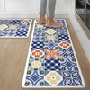 GENIMO Anti Fatigue Kitchen Mats for Floor 2PCS, Cushioned Standing Mats | 17.3″x47″&17.3″x30″, Light Taupe Brown vintage boho rug set, waterproof, non-slip, easy-clean for home laundry sink farmhouse(A.blue)