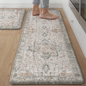 GENIMO Anti Fatigue Kitchen Mats for Floor 2PCS, Cushioned Standing Mats | 17.3″x47″&17.3″x30″, Light Taupe Brown vintage boho rug set, waterproof, non-slip, easy-clean for home laundry sink farmhouse(Light Taupe Brown)