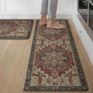 GENIMO Anti Fatigue Kitchen Mats for Floor 2PCS, Cushioned Standing Mats | 17.3″x47″&17.3″x30″, Light Taupe Brown vintage boho rug set, waterproof, non-slip, easy-clean for home laundry sink farmhouse(Bordeaux Red)