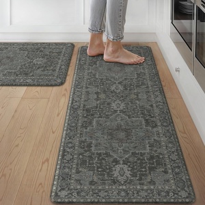 GENIMO Anti Fatigue Kitchen Mats for Floor 2PCS, Cushioned Standing Mats | 17.3″x47″&17.3″x30″, Light Taupe Brown vintage boho rug set, waterproof, non-slip, easy-clean for home laundry sink farmhouse(Dusky Green)