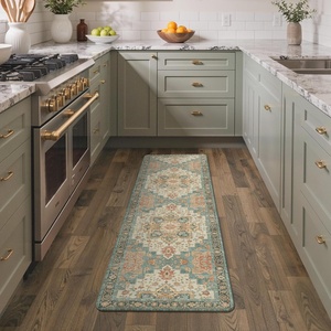 GENIMO Anti Fatigue Kitchen Mats for Floor 2PCS, Cushioned Standing Mats | 17.3″x47″&17.3″x30″, Light Taupe Brown vintage boho rug set, waterproof, non-slip, easy-clean for home laundry sink farmhouse(Lake Blue)