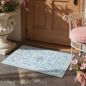 GENIMO Area Rugs 6X9 for Living Room Bedroom, Machine Washable Non Slip Flower Bow Rug, Low Pile Soft Cute Floral Rug for Dining Room Girls Room Nursery Room and Playroom, Pink Bow(Blue Floral Bow)