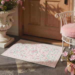GENIMO Area Rugs 6X9 for Living Room Bedroom, Machine Washable Non Slip Flower Bow Rug, Low Pile Soft Cute Floral Rug for Dining Room Girls Room Nursery Room and Playroom, Pink Bow(Pink Floral Bow)