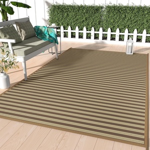 GENIMO Outdoor Rug for Patio Clearance, 5’x8′ Reversible Plastic Straw Rugs, Lightweight Waterproof RV Camping Mat for Camper, Balcony, Deck, Backyard, Picnic, BlackBrown(Lightbrownbeige)