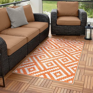 GENIMO Outdoor Rug for Patio Clearance, 5’x8′ Reversible Plastic Straw Rugs, Lightweight Waterproof RV Camping Mat for Camper, Balcony, Deck, Backyard, Picnic, BlackBrown(Mid & Orange)