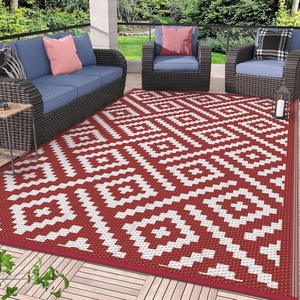 GENIMO Outdoor Rug for Patio Clearance, 5’x8′ Reversible Plastic Straw Rugs, Lightweight Waterproof RV Camping Mat for Camper, Balcony, Deck, Backyard, Picnic, BlackBrown(Red & White)