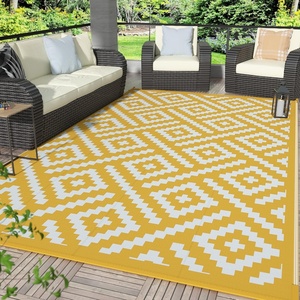 GENIMO Outdoor Rug for Patio Clearance, 5’x8′ Reversible Plastic Straw Rugs, Lightweight Waterproof RV Camping Mat for Camper, Balcony, Deck, Backyard, Picnic, BlackBrown(Yellow Beige White)