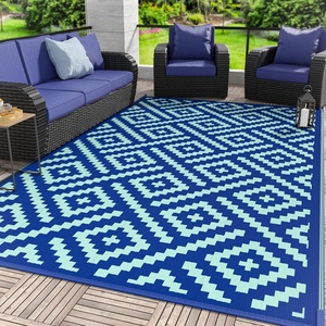 GENIMO Outdoor Rug for Patio Clearance, 5’x8′ Reversible Plastic Straw Rugs, Lightweight Waterproof RV Camping Mat for Camper, Balcony, Deck, Backyard, Picnic, BlackBrown(Royalblue&bluegreen)