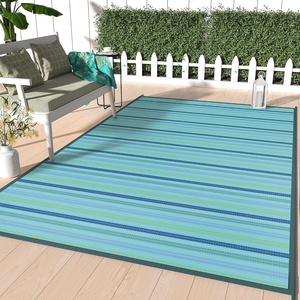 GENIMO Outdoor Rug for Patio Clearance, 5’x8′ Reversible Plastic Straw Rugs, Lightweight Waterproof RV Camping Mat for Camper, Balcony, Deck, Backyard, Picnic, BlackBrown(Lightblue)