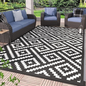 GENIMO Outdoor Rug for Patio Clearance, 5’x8′ Reversible Plastic Straw Rugs, Lightweight Waterproof RV Camping Mat for Camper, Balcony, Deck, Backyard, Picnic, BlackBrown(Black&white)