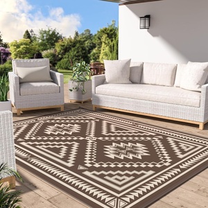 GENIMO Outdoor Rug for Patio Clearance, 5’x8′ Reversible Plastic Straw Rugs, Lightweight Waterproof RV Camping Mat for Camper, Balcony, Deck, Backyard, Picnic, BlackBrown(Coffee & Beige Aztec)