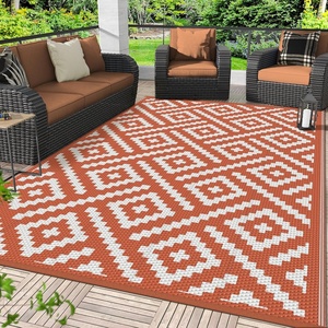 GENIMO Outdoor Rug for Patio Clearance, 5’x8′ Reversible Plastic Straw Rugs, Lightweight Waterproof RV Camping Mat for Camper, Balcony, Deck, Backyard, Picnic, BlackBrown(White&orange)