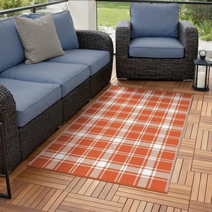 GENIMO Outdoor Rug for Patio Clearance, 5’x8′ Reversible Plastic Straw Rugs, Lightweight Waterproof RV Camping Mat for Camper, Balcony, Deck, Backyard, Picnic, BlackBrown(Orange White Plaid)