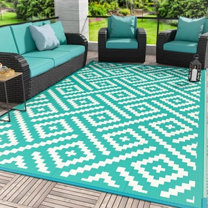 GENIMO Outdoor Rug for Patio Clearance, 5’x8′ Reversible Plastic Straw Rugs, Lightweight Waterproof RV Camping Mat for Camper, Balcony, Deck, Backyard, Picnic, BlackBrown(Lakegreen&beigewhite)