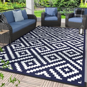 GENIMO Outdoor Rug for Patio Clearance, 5’x8′ Reversible Plastic Straw Rugs, Lightweight Waterproof RV Camping Mat for Camper, Balcony, Deck, Backyard, Picnic, BlackBrown(Navy Blue&white)