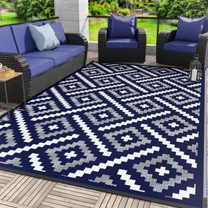 GENIMO Outdoor Rug for Patio Clearance, 5’x8′ Reversible Plastic Straw Rugs, Lightweight Waterproof RV Camping Mat for Camper, Balcony, Deck, Backyard, Picnic, BlackBrown(Mix-navybluewhite)