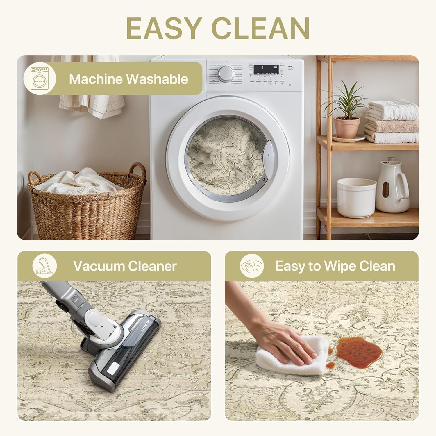 image:imageGENIMO 2x10 Washable Runner Rug Non Slip for Hallway Ivory Taupe  Vintage Floral Kitchen Runner Stain Resistant Low Pile and Lightweight for Entryway Bedroom Bathroom and Laundry Room