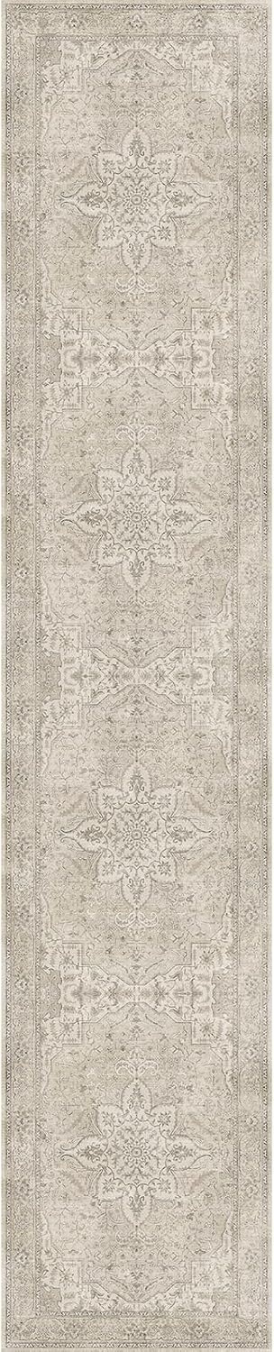 image:imageGENIMO 2x10 Washable Runner Rug Non Slip for Hallway Ivory Taupe  Vintage Floral Kitchen Runner Stain Resistant Low Pile and Lightweight for Entryway Bedroom Bathroom and Laundry Room