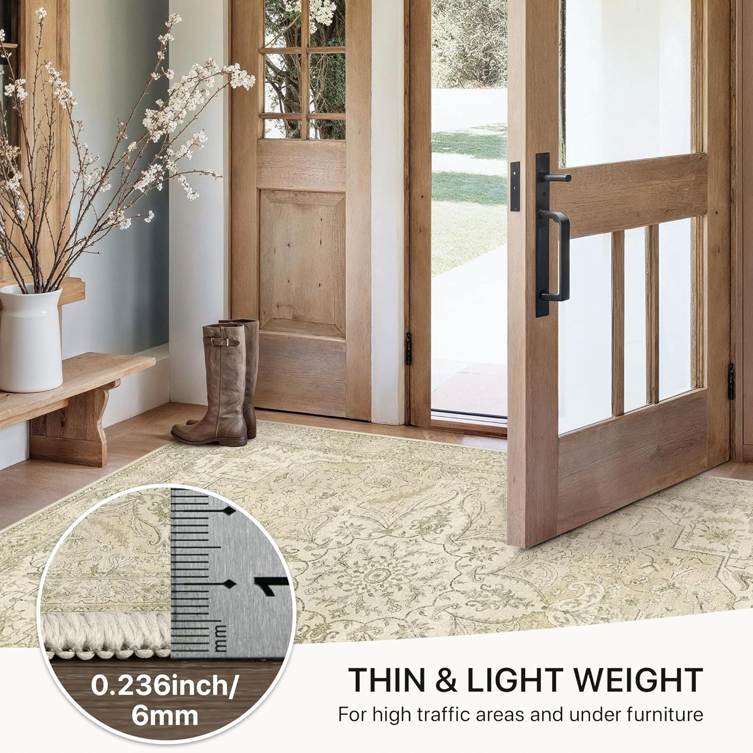 image:imageGENIMO 2x10 Washable Runner Rug Non Slip for Hallway Ivory Taupe  Vintage Floral Kitchen Runner Stain Resistant Low Pile and Lightweight for Entryway Bedroom Bathroom and Laundry Room